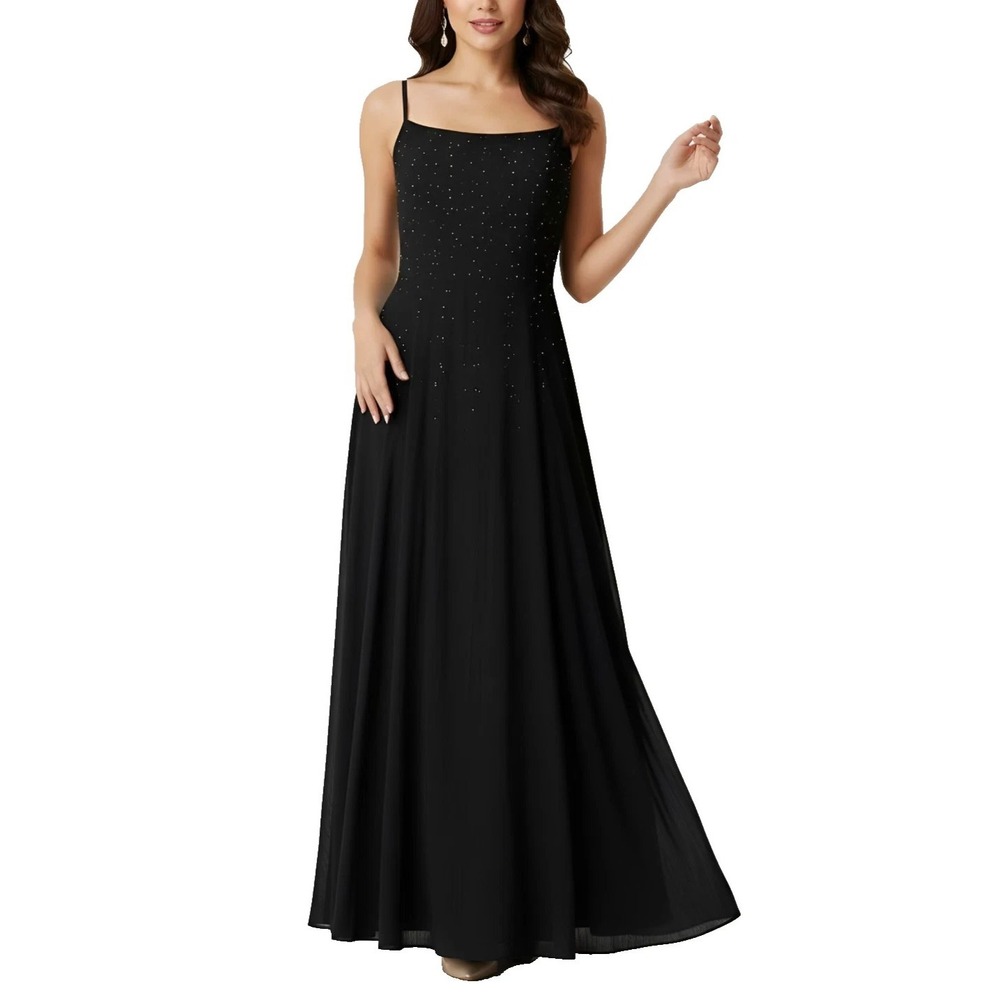 BCBG MAX AZRIA Long Maxi Dress Womens‎ (S) Black Beaded Evening Spaghetti Straps